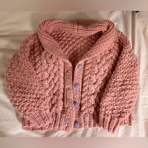 Pink Handknit Sweater with Lavender Vintage Buttons